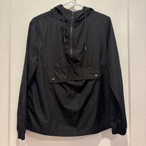 Xersion Mens‎ Black Quarter Zip Hooded Windbreaker Jacket Small Anorak Pocket